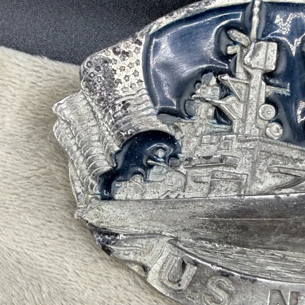 Vintage Bergomot Brass Works US Navy Belt Buckle Silver Tone Enamel‎
